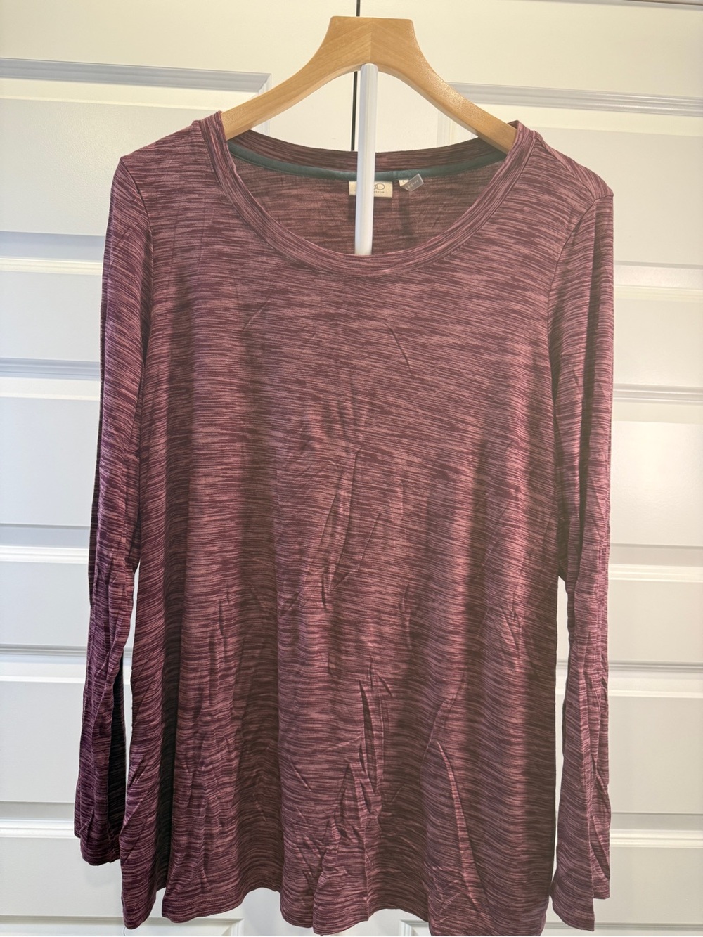 LOGO by Lori Goldstein Plum Space-Dye Long Sleeve Scoop Neck Top